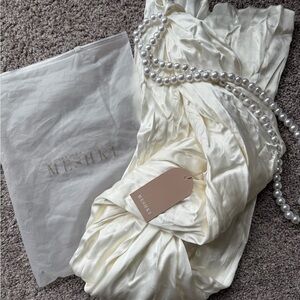 MESHKI Cream Satin Fabric with Pearl Accents